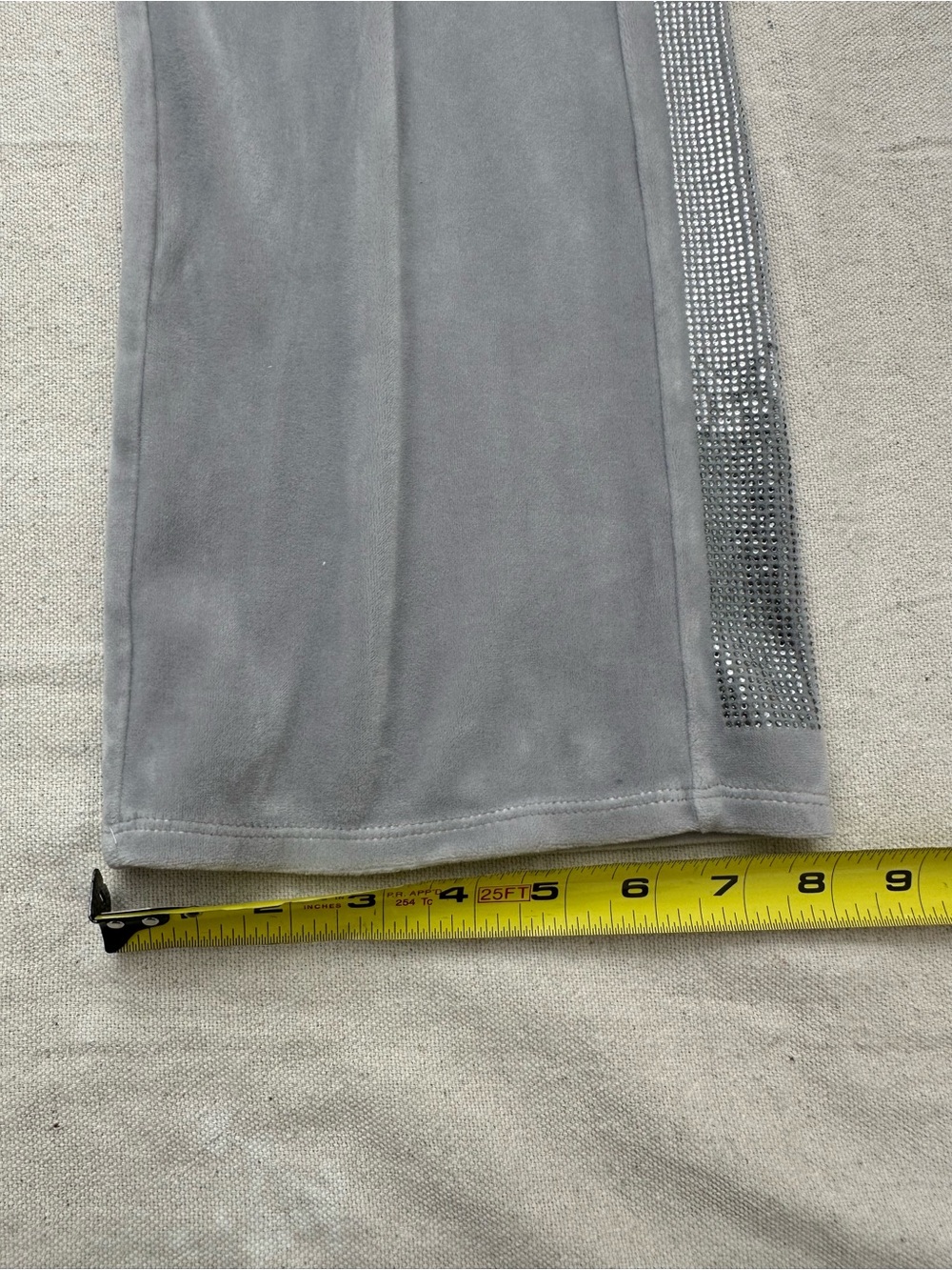 Juicy Couture 25th Anniversary Silver Ice Velvet Rhinestone Track Pants Flare XS - Picture 6 of 10